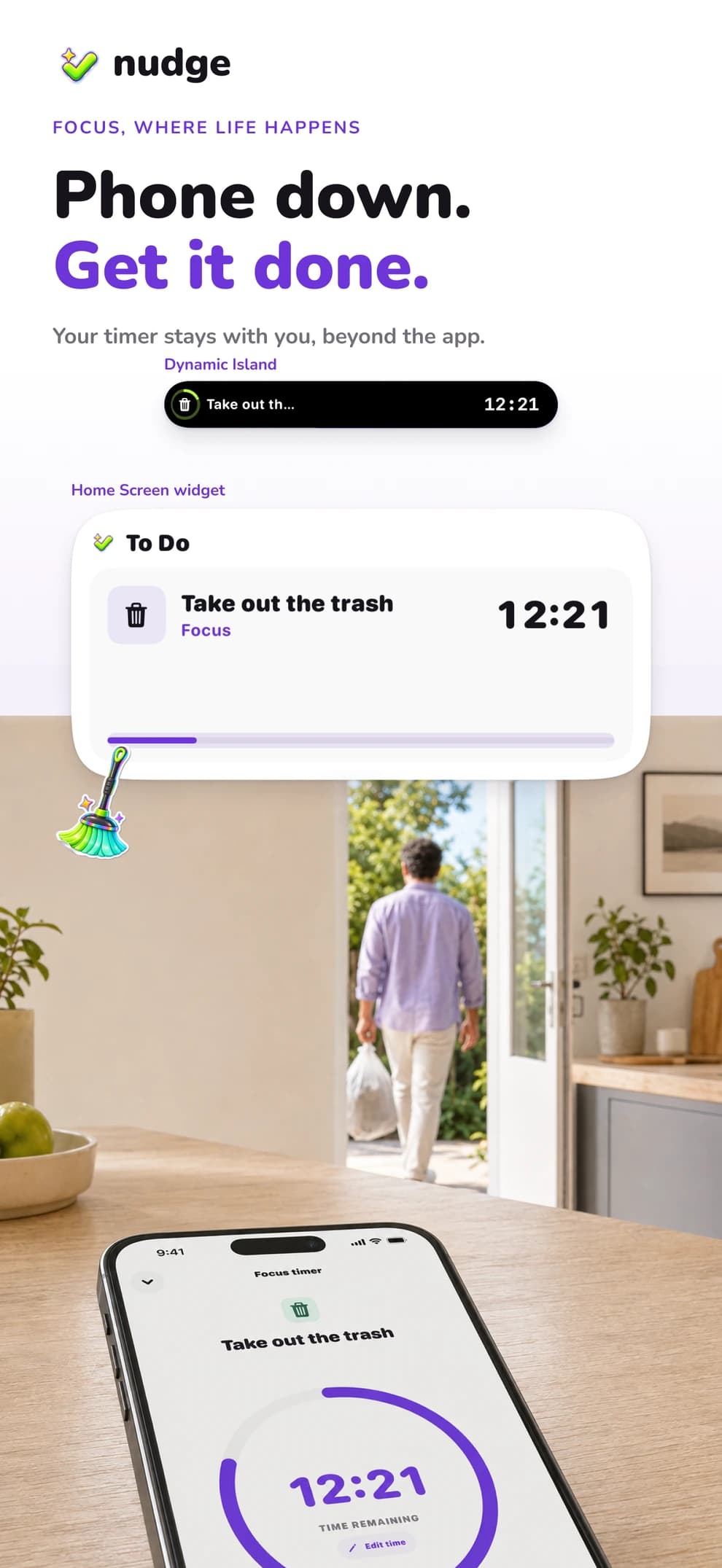 Phone down. Get it done. Focus timer and widget campaign.