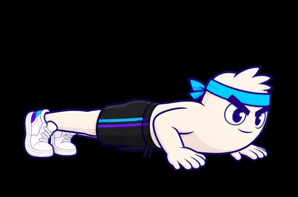 Buster at the bottom position of a push-up