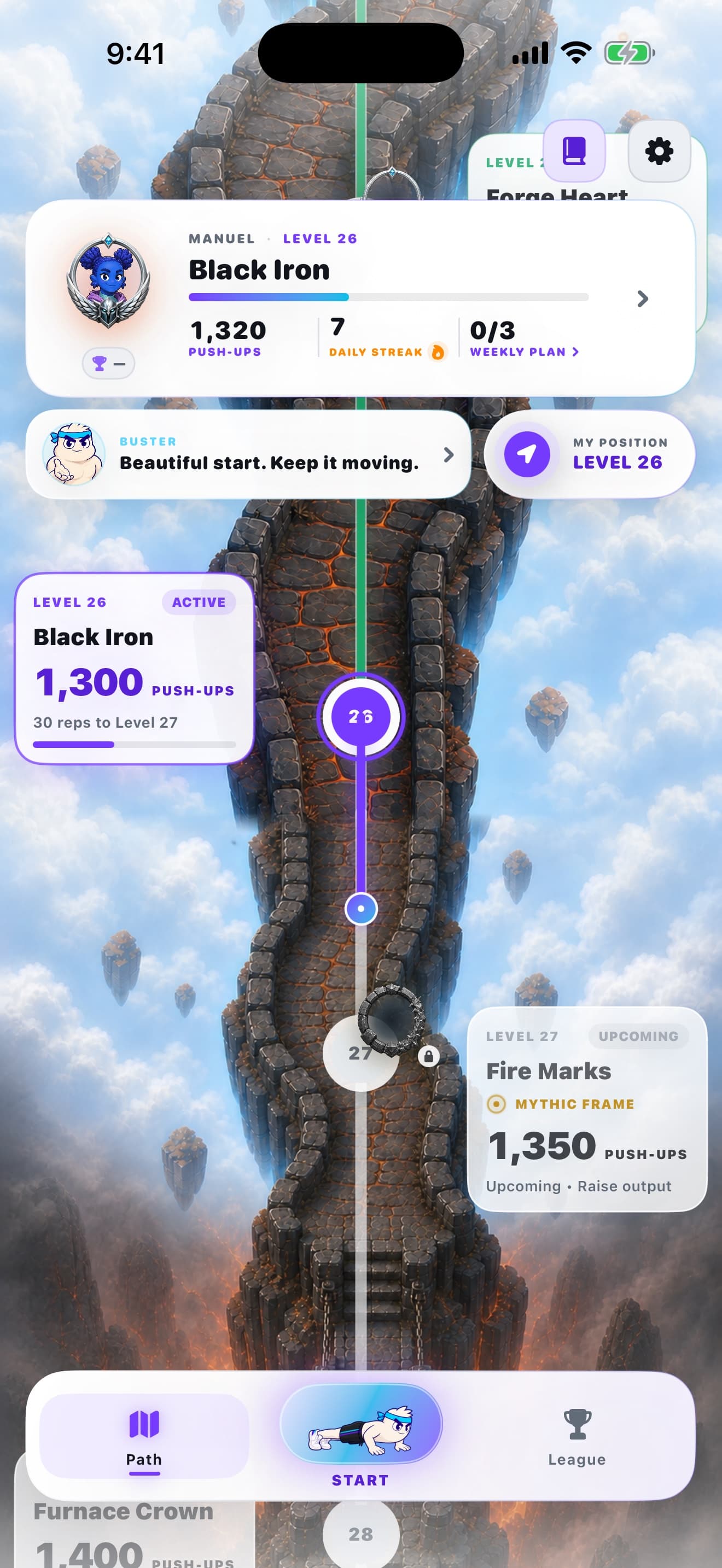 PushedWorld Path with the current level and next target